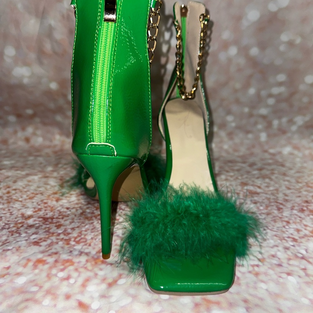 Green Stiletto Heels with Chain Detail Size 11